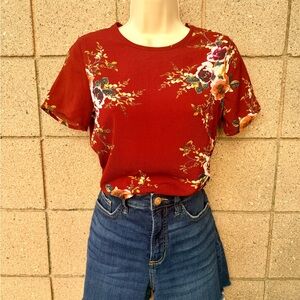 Floral Print Women's Top - Red